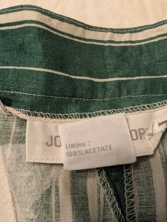 Vintage 80’s High Waist Walking Shorts Jorts 100% Linen Striped Green Ivory 12 - Picture 11 of 12